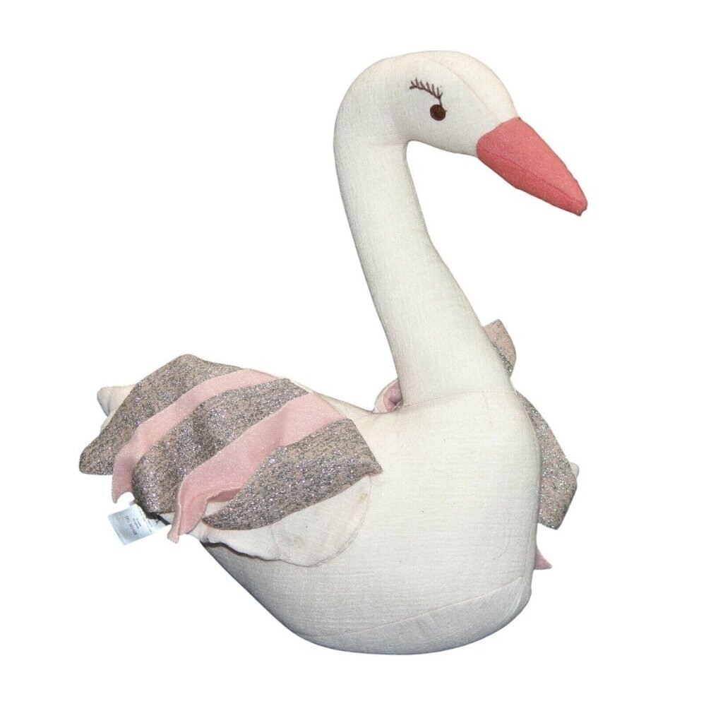 Pier 1 Imports Swan Pillow With Pink Silver Glitter Wings 14"